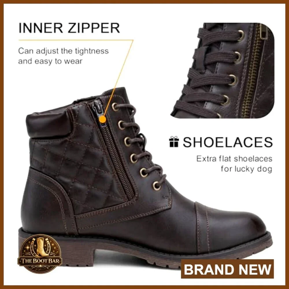 Combat Ankle Boots Lace Up Low Heel Booties Comfortable Retro Chic Style - Picture 4 of 7